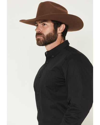 Men's Basic Solid Long Sleeve Button-Down Stretch Western S