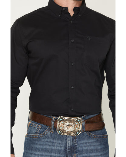 Men's Basic Solid Long Sleeve Button-Down Stretch Western S