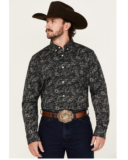 Men's Parker Paisley Print Long Sleeve Button-Down Stretch