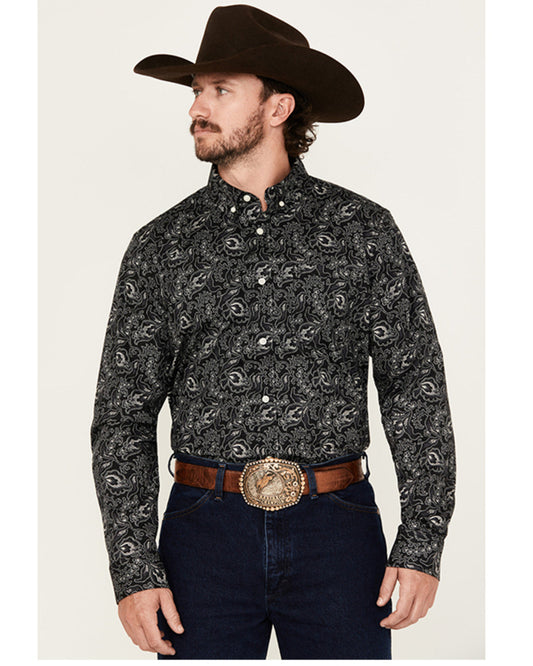Men's Parker Paisley Print Long Sleeve Button-Down Stretch