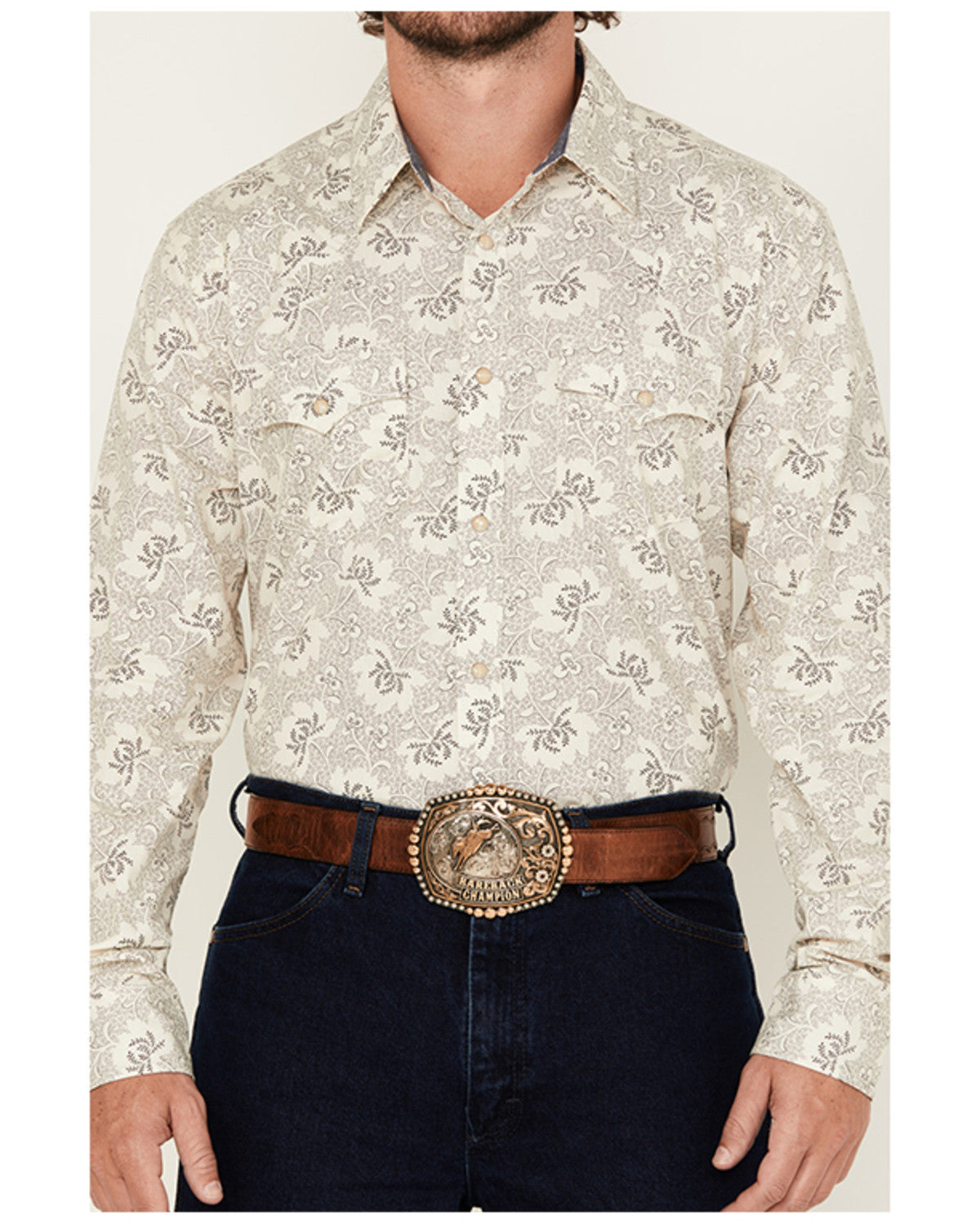 Men's Treven Floral Print Long Sleeve Snap Western Shirt -