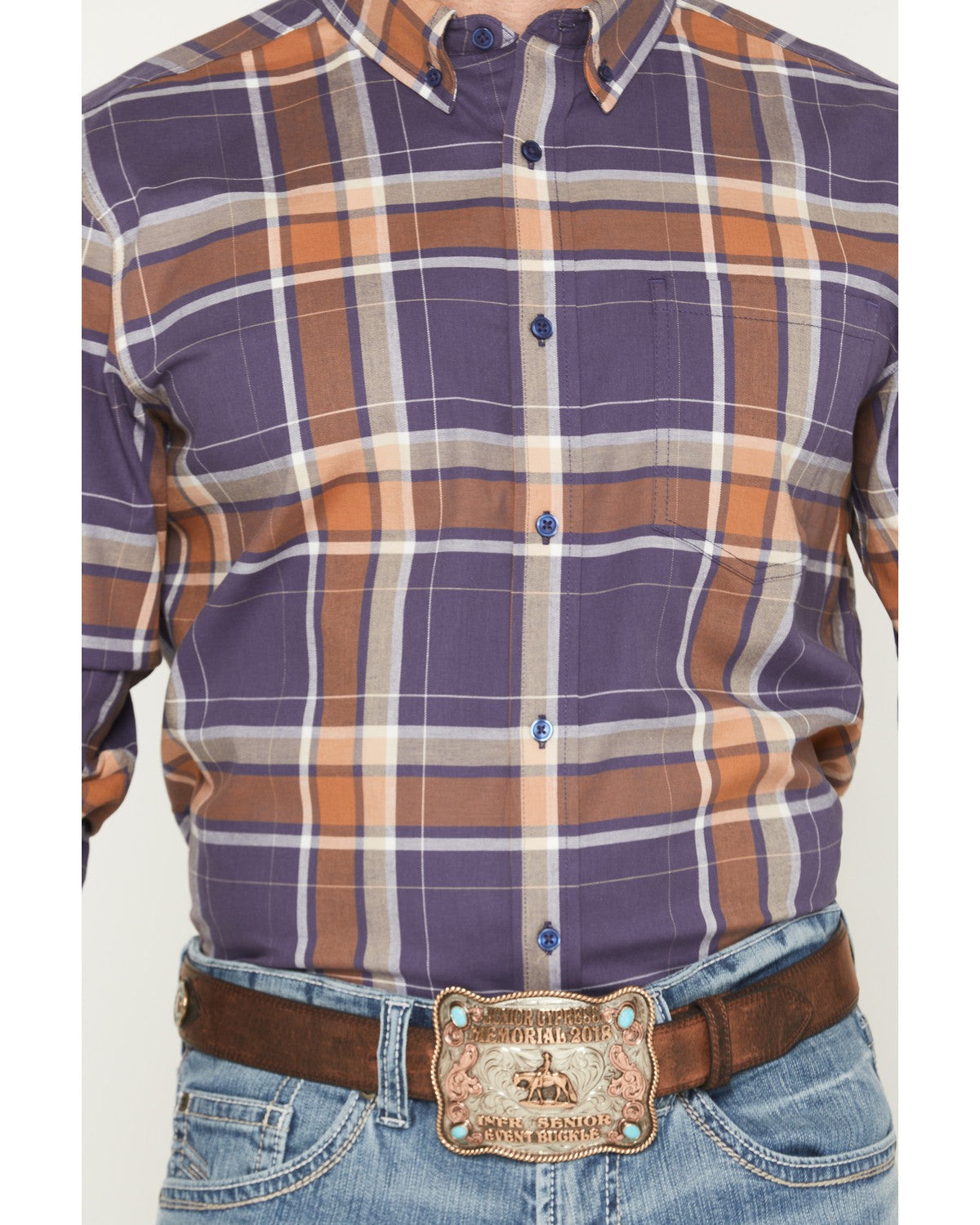 Men's Smokey Trail Plaid Print Long Sleeve Button-Down Stre