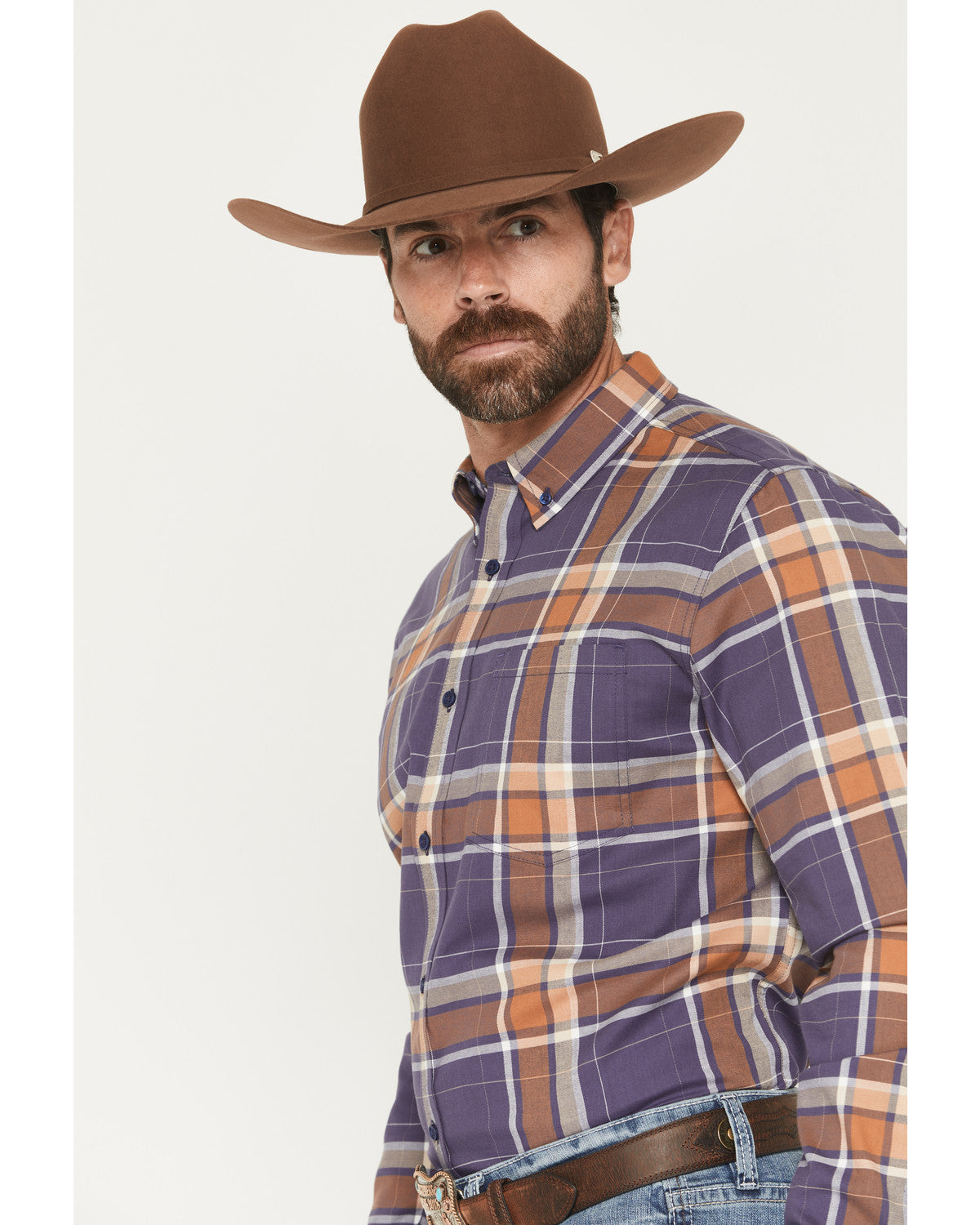Men's Smokey Trail Plaid Print Long Sleeve Button-Down Stre