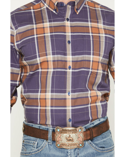 Men's Smokey Trail Plaid Print Long Sleeve Button-Down Stre