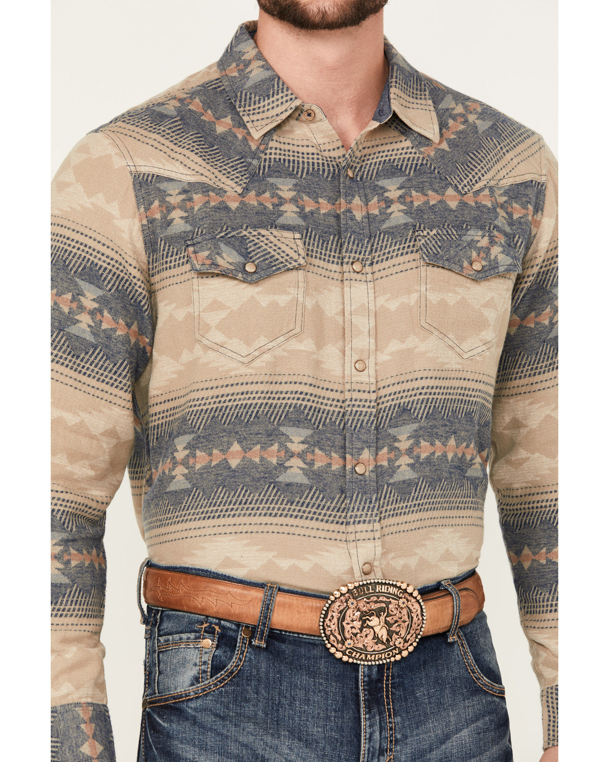 Men's Arrow Bear Southwestern Print Long Sleeve Snap Wester
