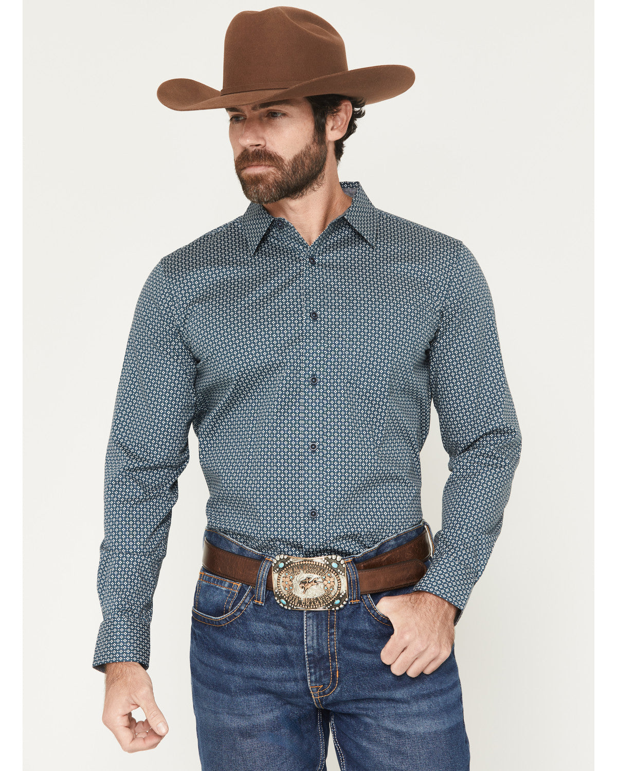 Men's Bourbon Geo Print Long Sleeve Button-Down Stretch Wes