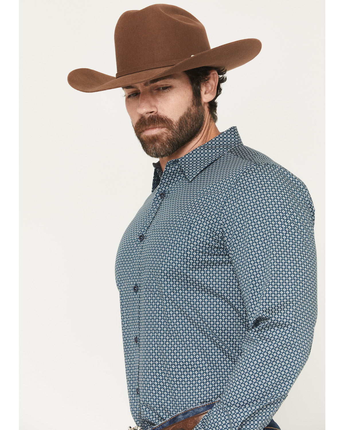 Men's Bourbon Geo Print Long Sleeve Button-Down Stretch Wes