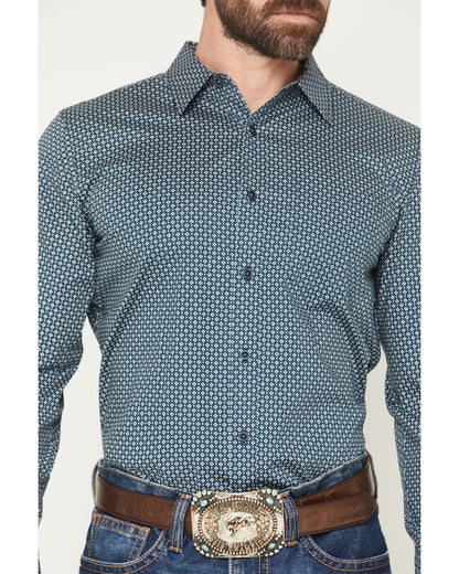 Men's Bourbon Geo Print Long Sleeve Button-Down Stretch Wes
