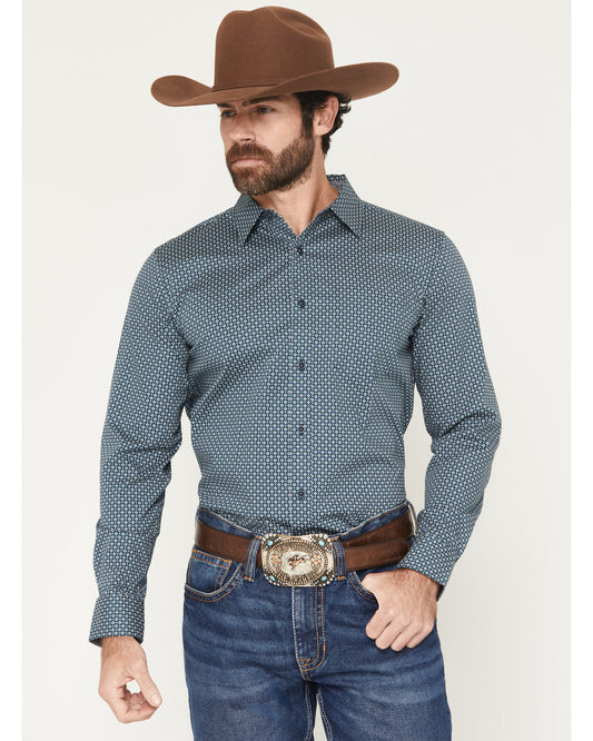 Men's Bourbon Geo Print Long Sleeve Button-Down Stretch Wes