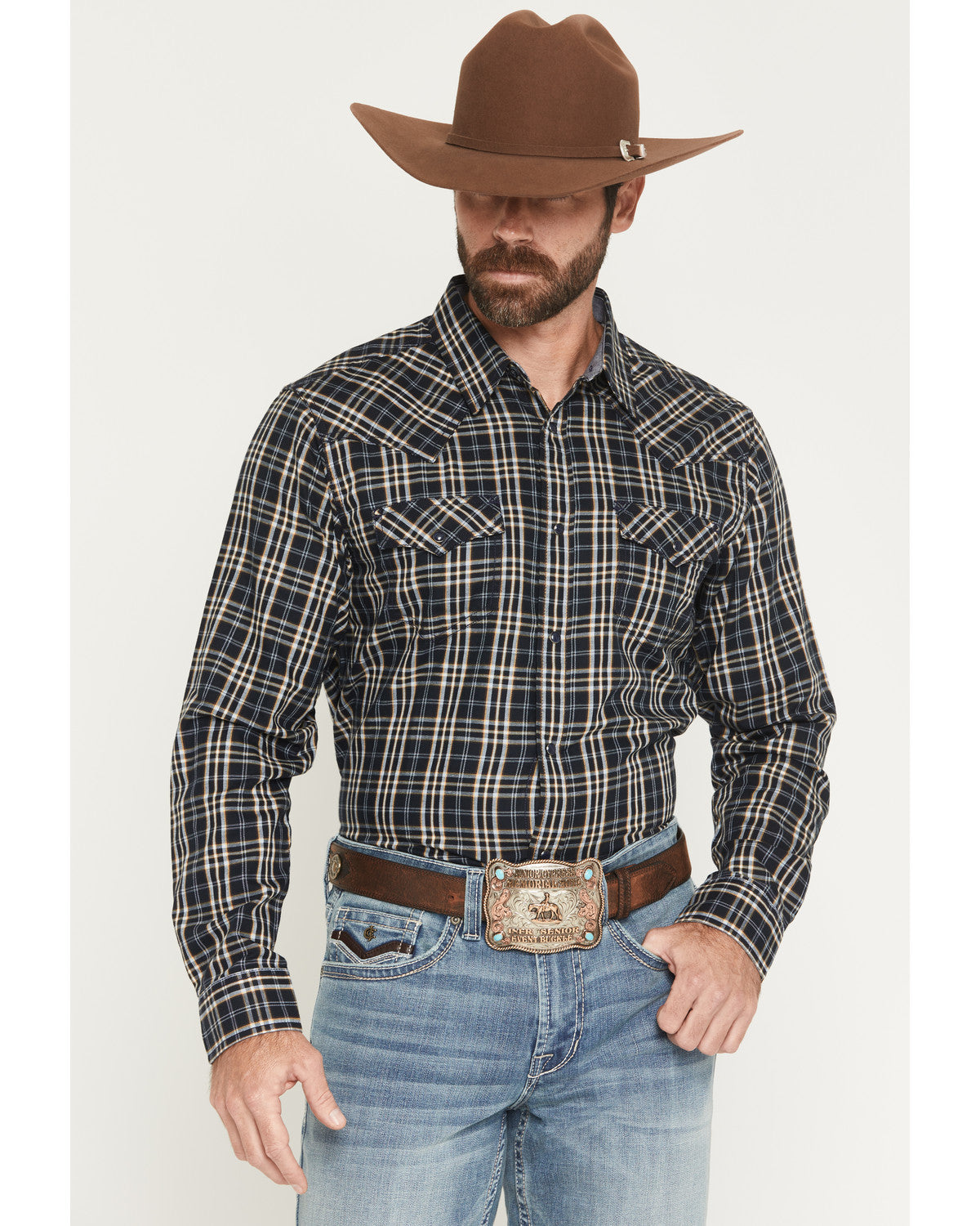 Men's Warriors Way Plaid Print Long Sleeve Snap Western Shi