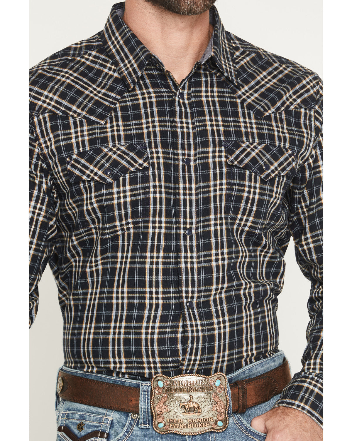 Men's Warriors Way Plaid Print Long Sleeve Snap Western Shi