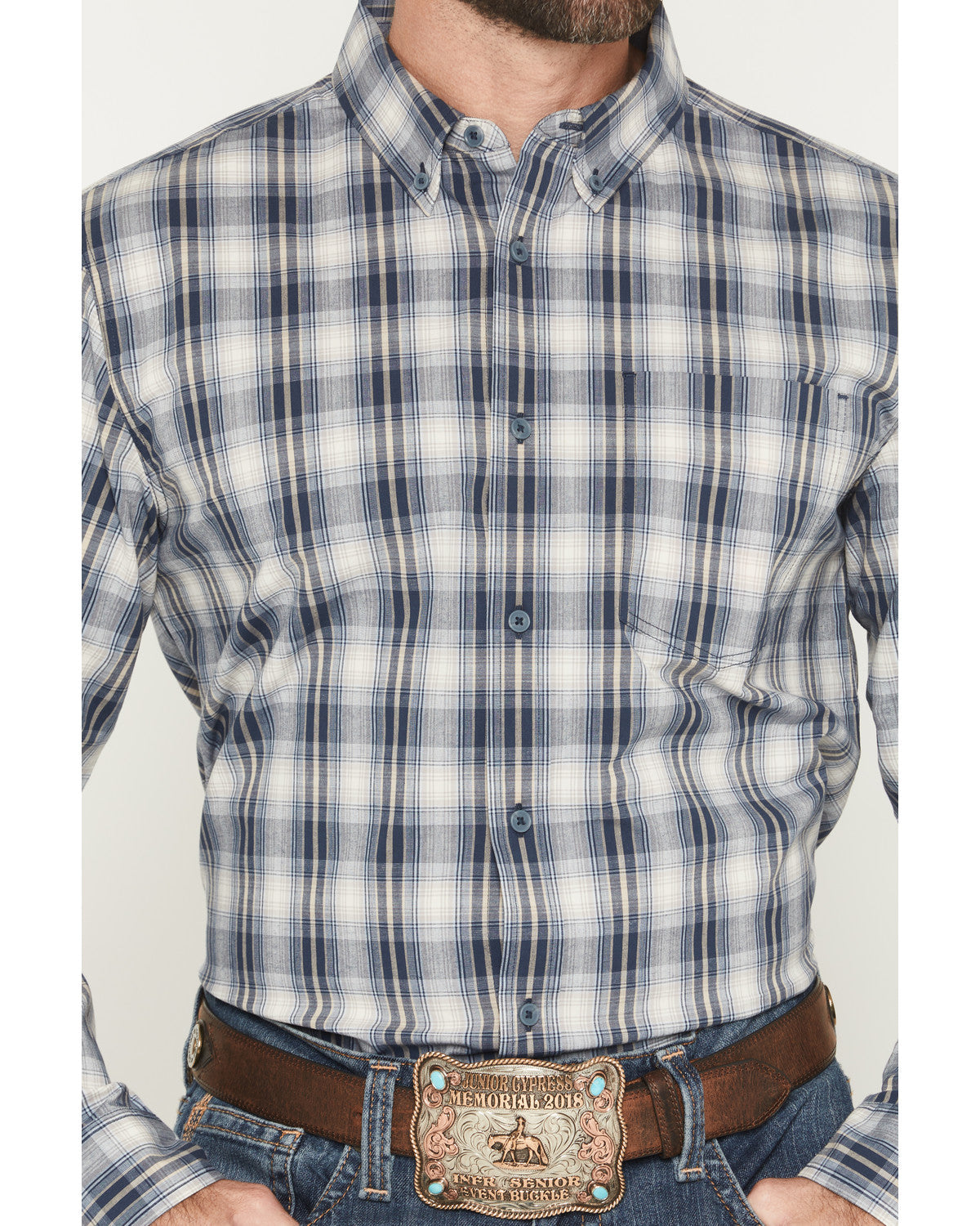 Men's Tennessee Trail Plaid Print Long Sleeve Button-Down S