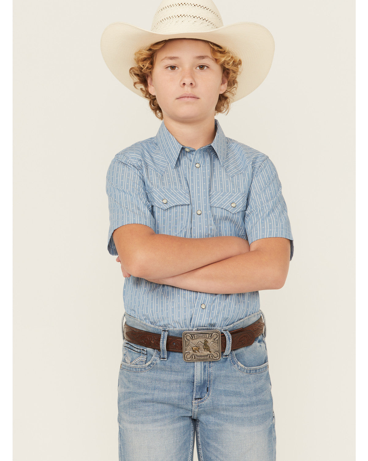 Boys' Cowboy Way Striped Print Short Sleeve Snap Western Sh