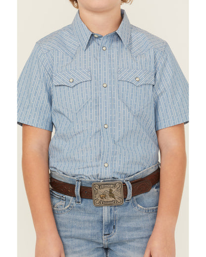 Boys' Cowboy Way Striped Print Short Sleeve Snap Western Sh