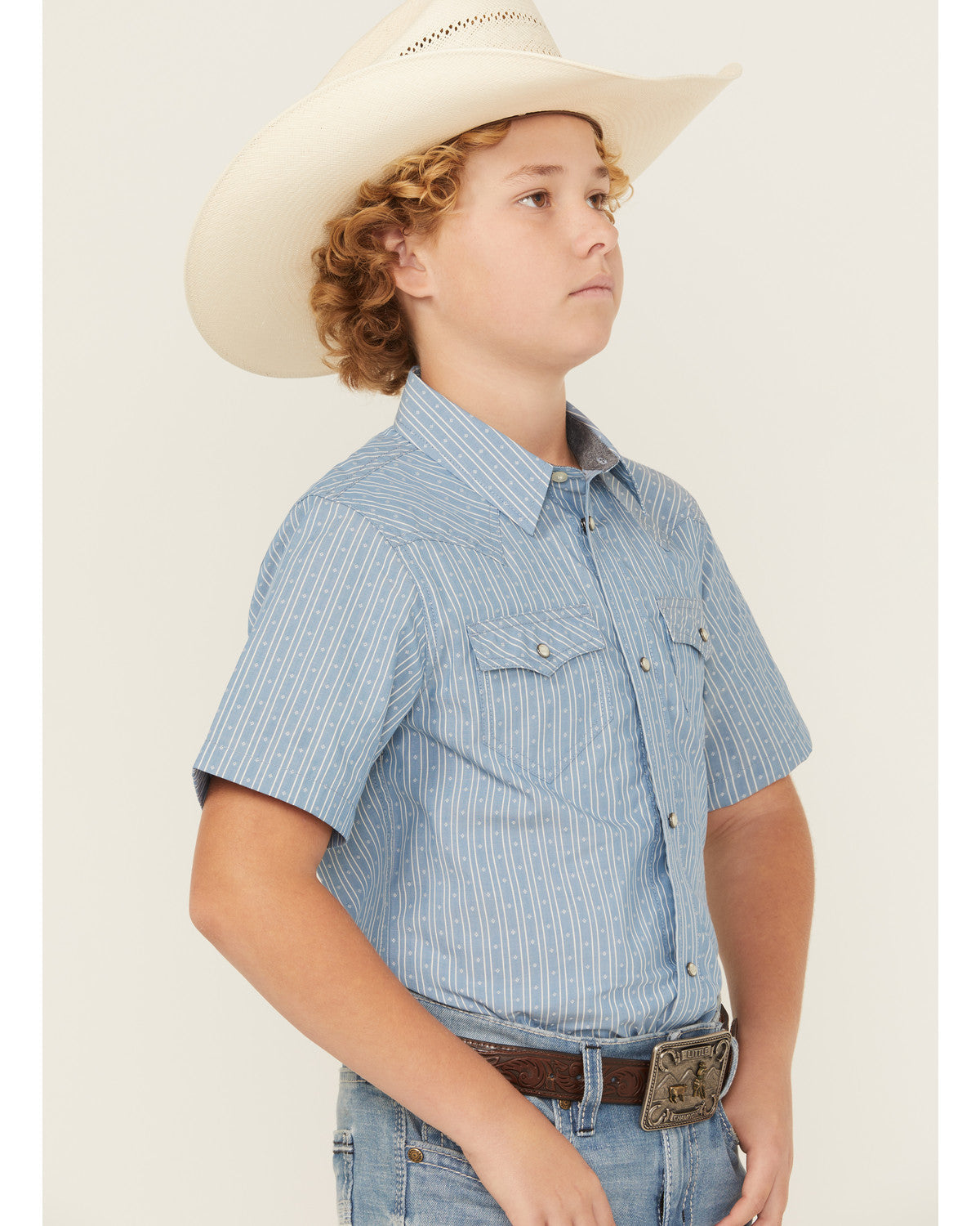Boys' Cowboy Way Striped Print Short Sleeve Snap Western Sh