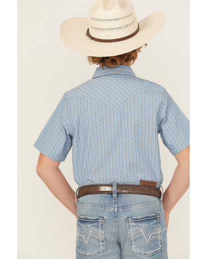 Boys' Cowboy Way Striped Print Short Sleeve Snap Western Sh