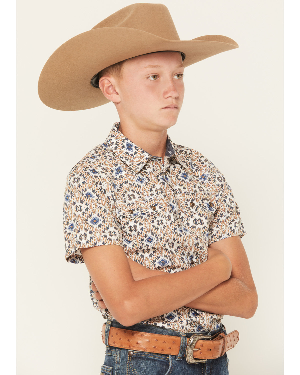 Boys' High Plains Southwestern Print Short Sleeve Snap West