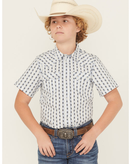 Boys' Outlaw Pass Striped Print Short Sleeve Snap Western S