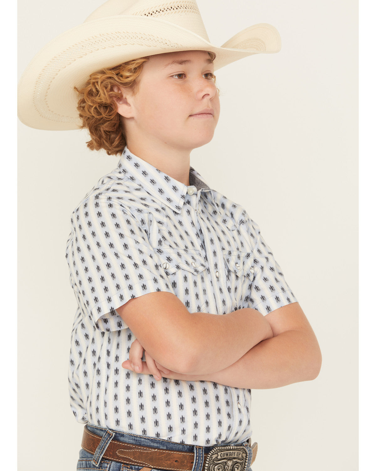 Boys' Outlaw Pass Striped Print Short Sleeve Snap Western S
