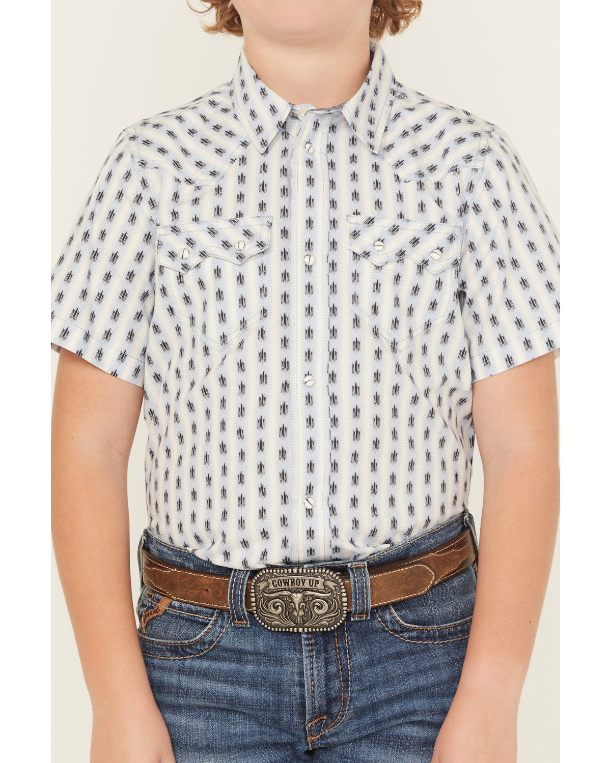 Boys' Outlaw Pass Striped Print Short Sleeve Snap Western S