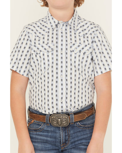 Boys' Outlaw Pass Striped Print Short Sleeve Snap Western S