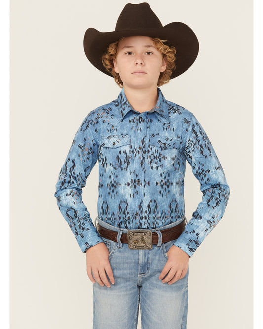 Boys' Maverick Southwestern Print Long Sleeve Snap Western