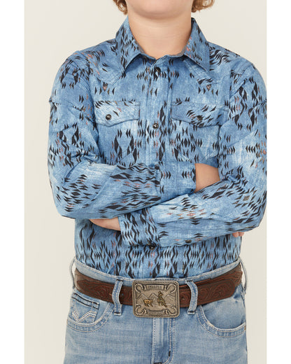 Boys' Maverick Southwestern Print Long Sleeve Snap Western