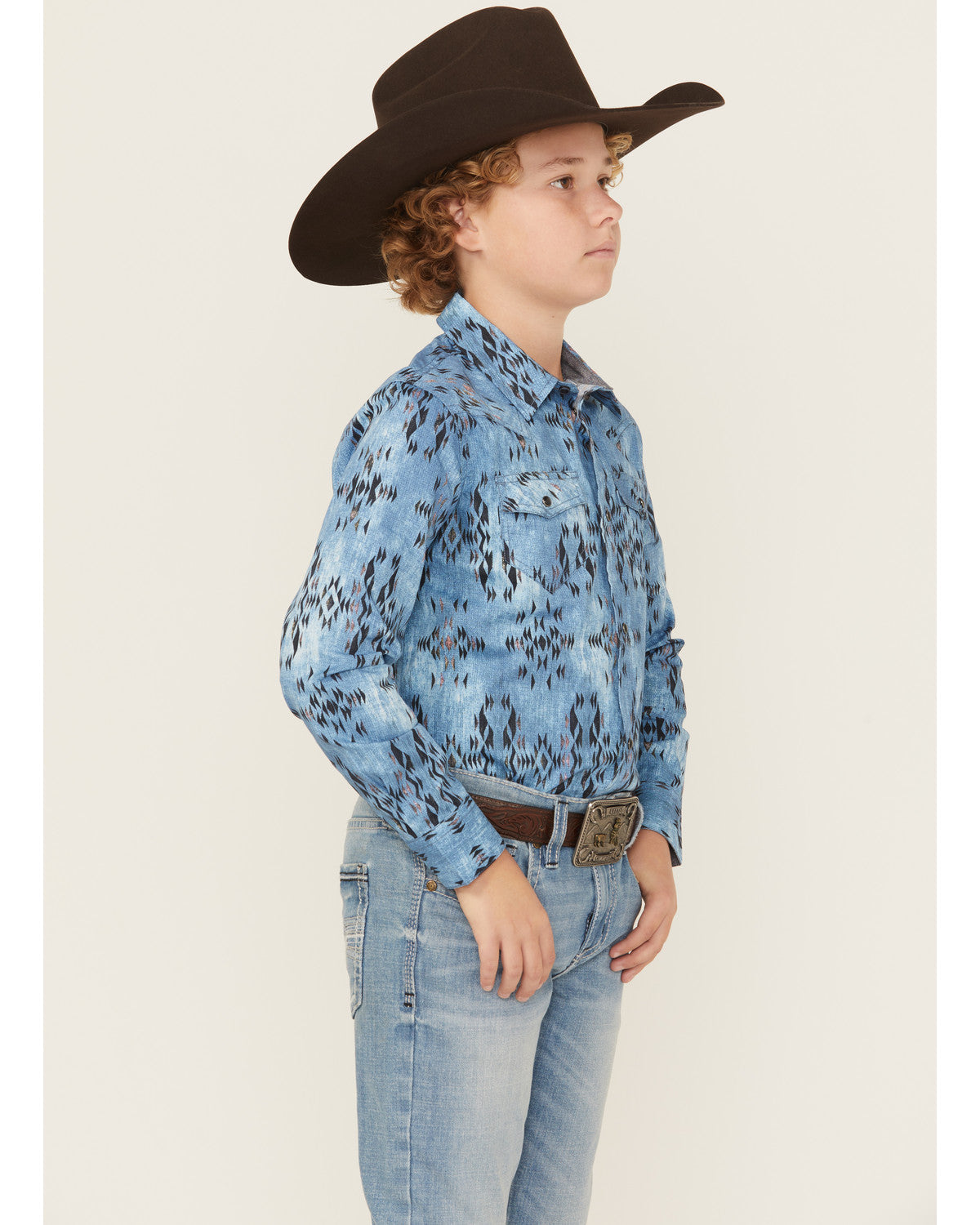 Boys' Maverick Southwestern Print Long Sleeve Snap Western