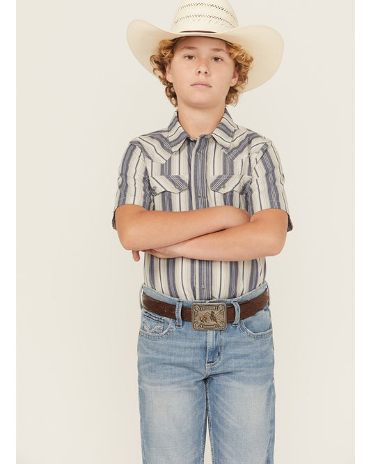 Boys' Roman Striped Short Sleeve Snap Western Shirt