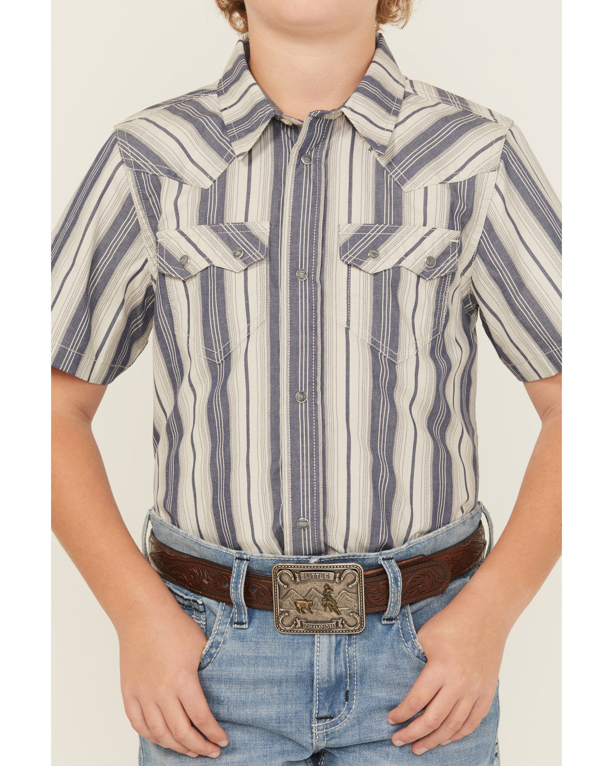 Boys' Roman Striped Short Sleeve Snap Western Shirt