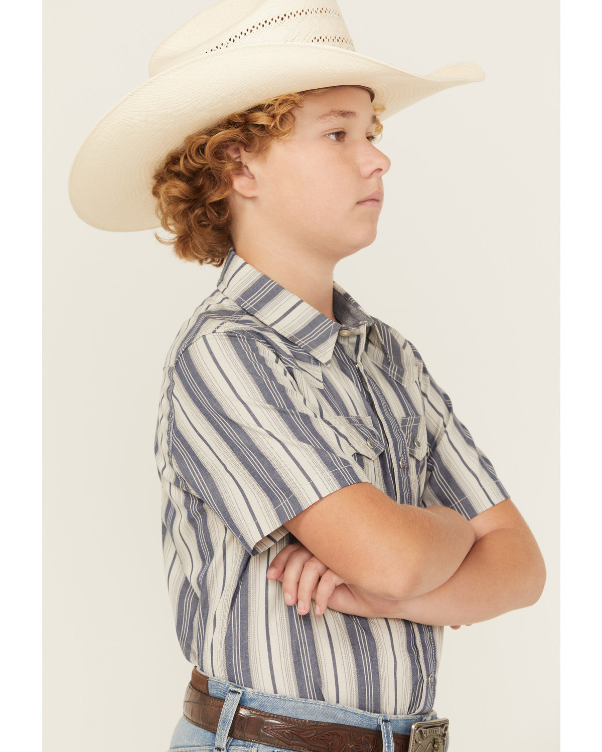 Boys' Roman Striped Short Sleeve Snap Western Shirt