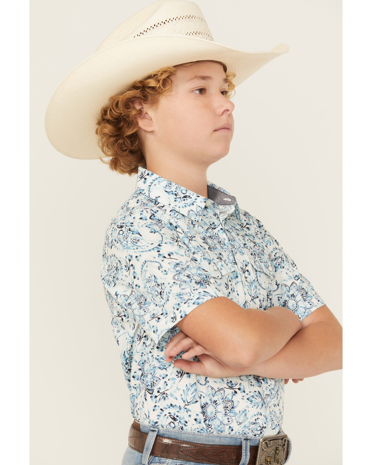 Boys' Frontier Threads Paisley Print Short Sleeve Snap West