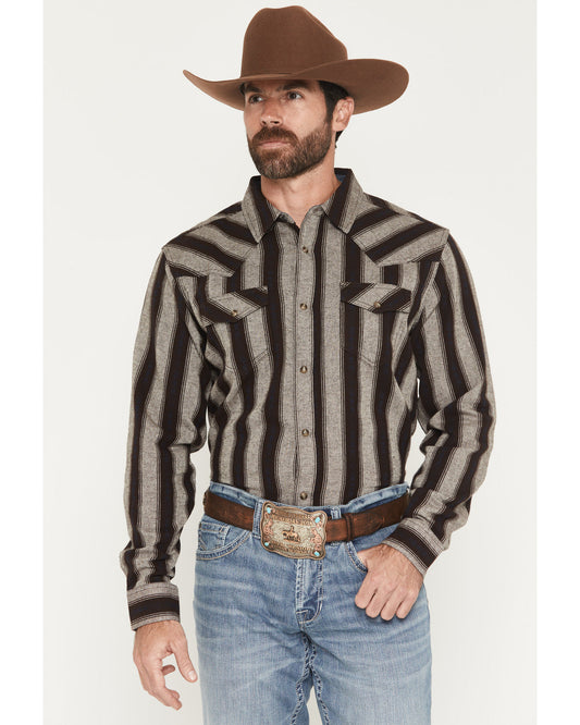 Men's Deluxe Dobby Stripe Print Long Sleeve Snap Flannel Sh