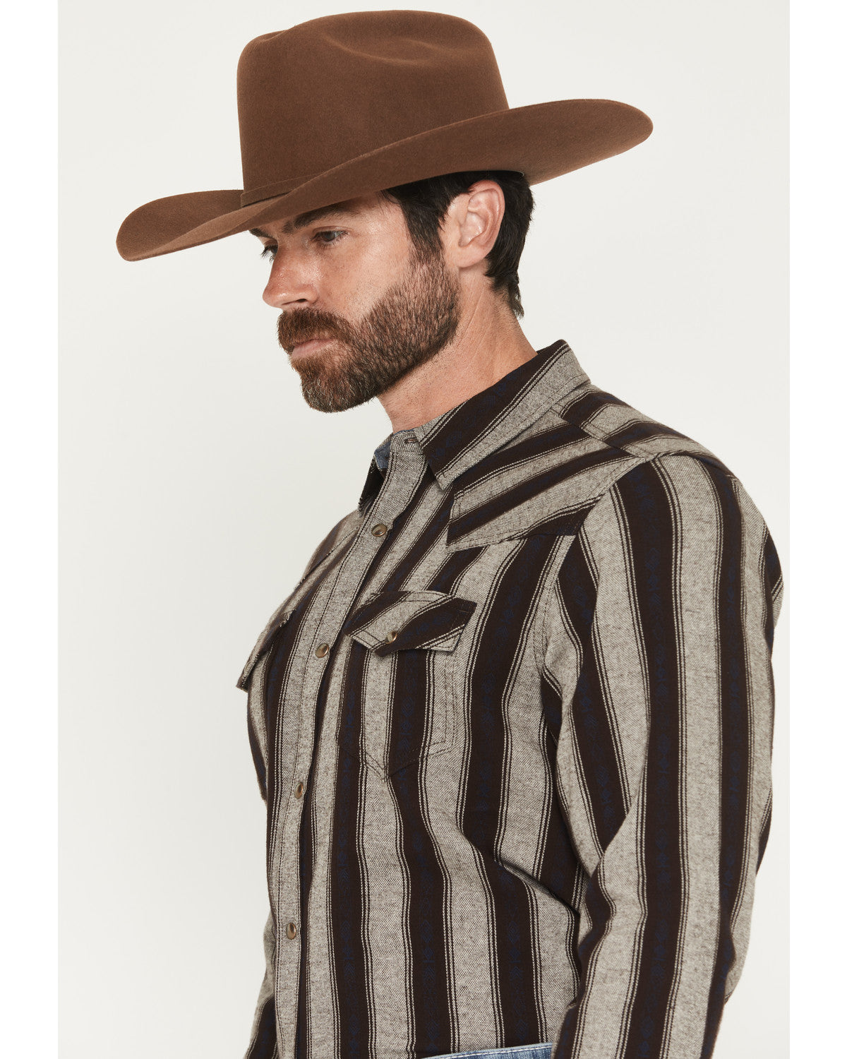 Men's Deluxe Dobby Stripe Print Long Sleeve Snap Flannel Sh