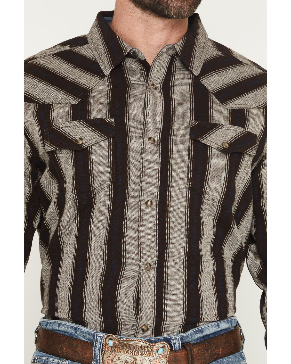 Men's Deluxe Dobby Stripe Print Long Sleeve Snap Flannel Sh