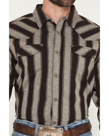Men's Deluxe Dobby Stripe Print Long Sleeve Snap Flannel Sh