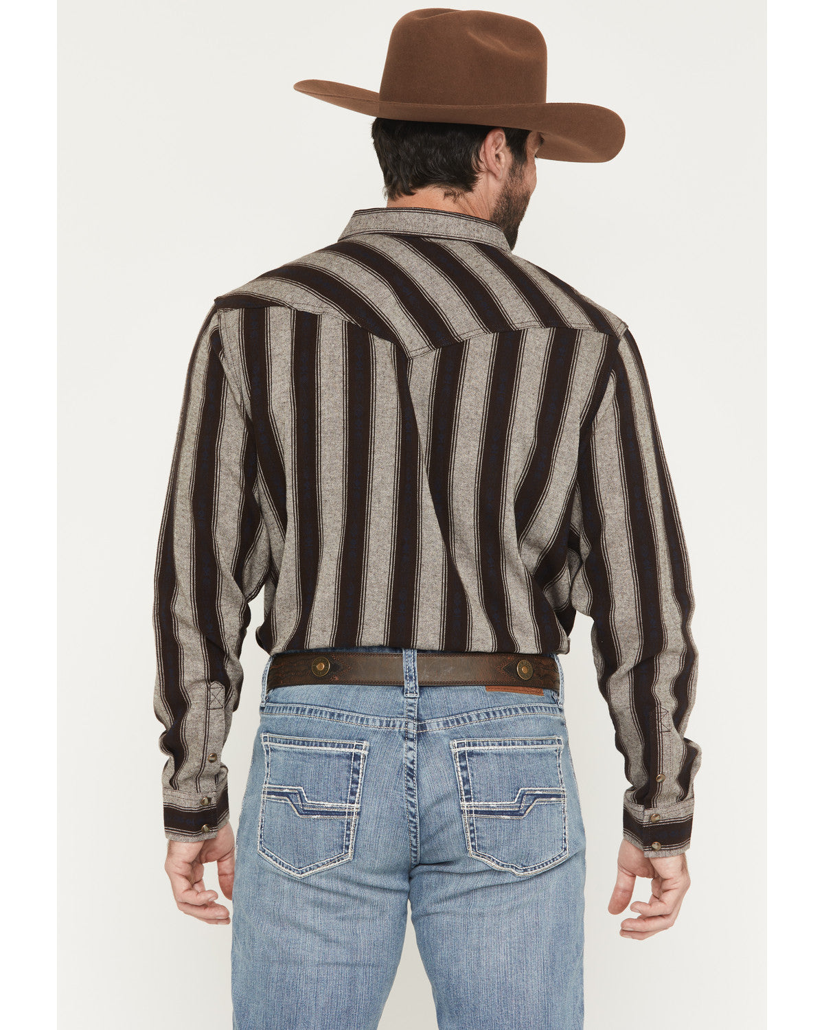 Men's Deluxe Dobby Stripe Print Long Sleeve Snap Flannel Sh