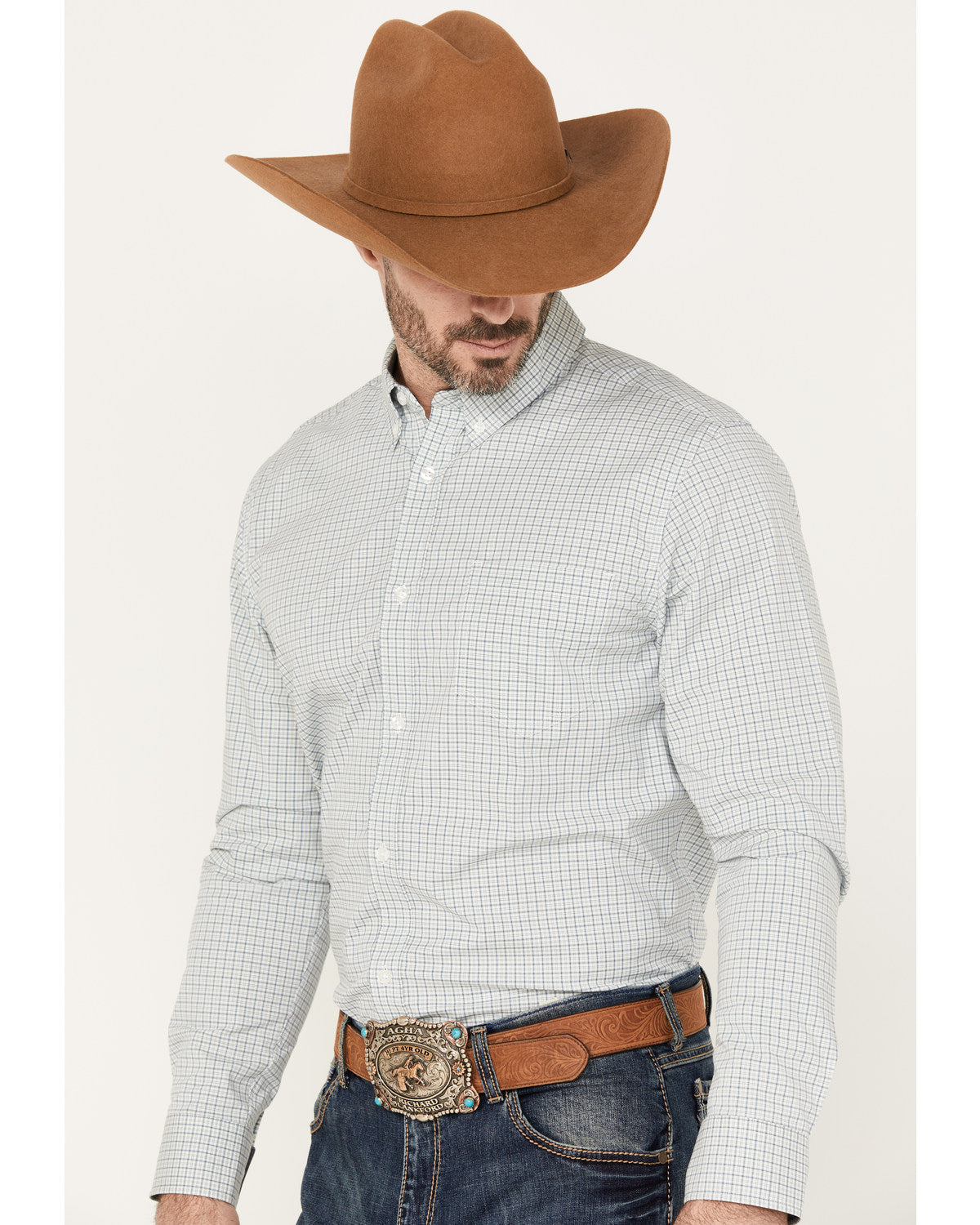 Men's Hoof Plaid Print Long Sleeve Button-Down Western Shir