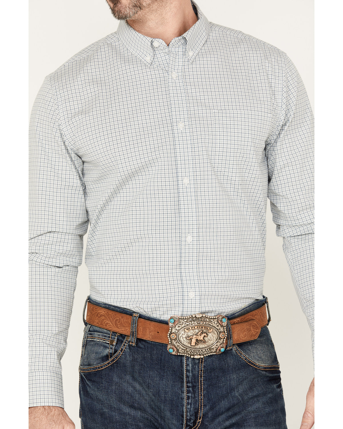 Men's Hoof Plaid Print Long Sleeve Button-Down Western Shir