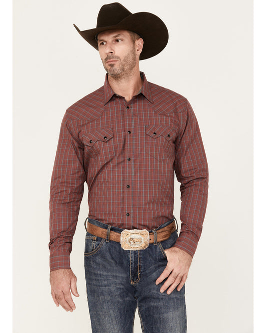 Men's Fire Mountain Long Sleeve Plaid Print Snap Western Sh