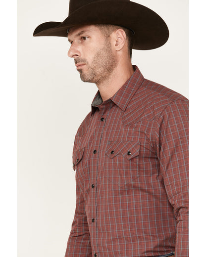 Men's Fire Mountain Long Sleeve Plaid Print Snap Western Sh