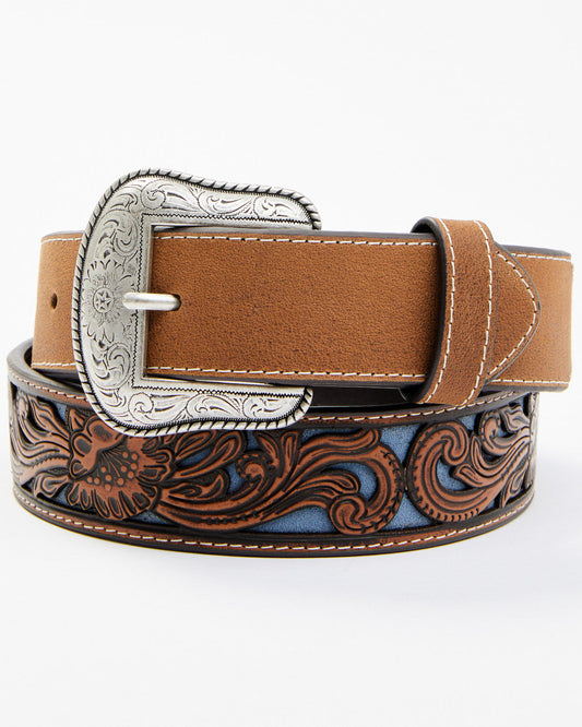 Men's Floral Tooled Contrast Belt