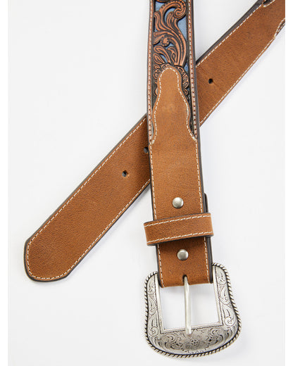 Men's Floral Tooled Contrast Belt