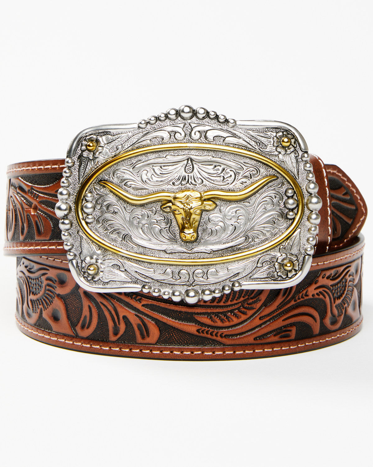 Men's Tooled Longhorn Buckle Belt