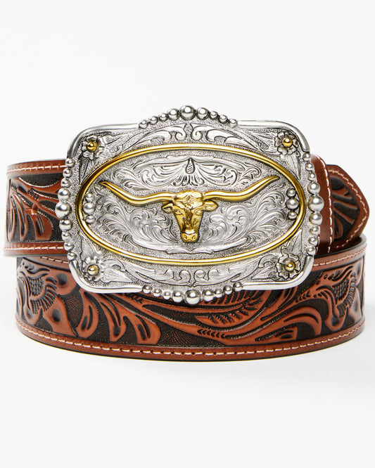 Men's Tooled Longhorn Buckle Belt