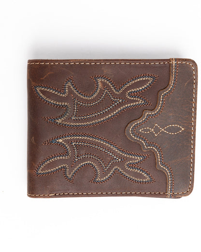 Men's Stitched Bi-Fold Leather Wallet