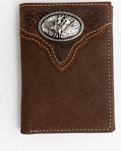 Men's Boot Stitch Longhorn Tri-Fold Leather Wallet