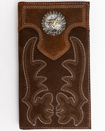 Men's Boot Stitch Long Horn Leather Checkbook Wallet