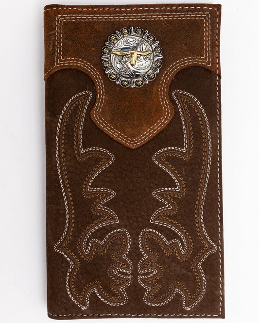Men's Boot Stitch Long Horn Leather Checkbook Wallet