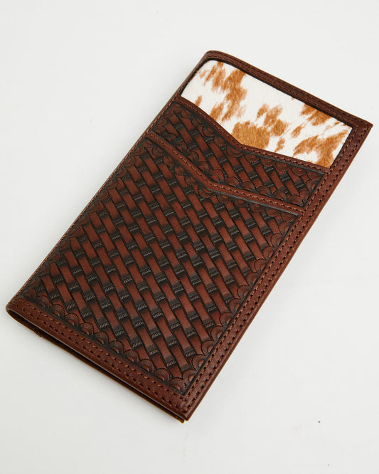 Men's Hutton Basket Weave Tooled Hair-On Bifold Rodeo Walle